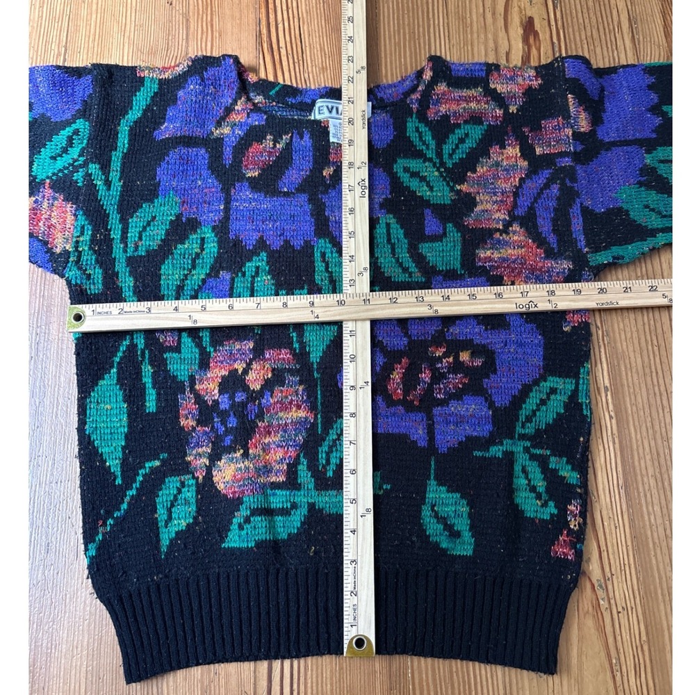 Evian Floral Sweater Women Black Vintage Boho Knit Pullover SIZE M - Picture 4 of 5